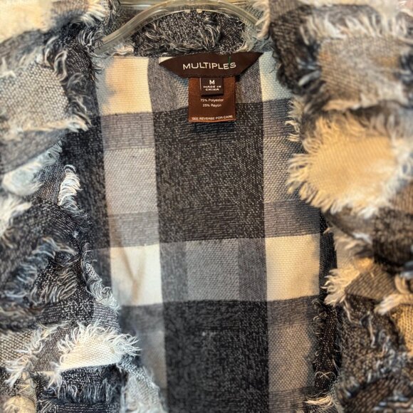 Multiples Long Sleeve Black & White Collared Fuzzy Design Open Front Jacket Med - Picture 6 of 7